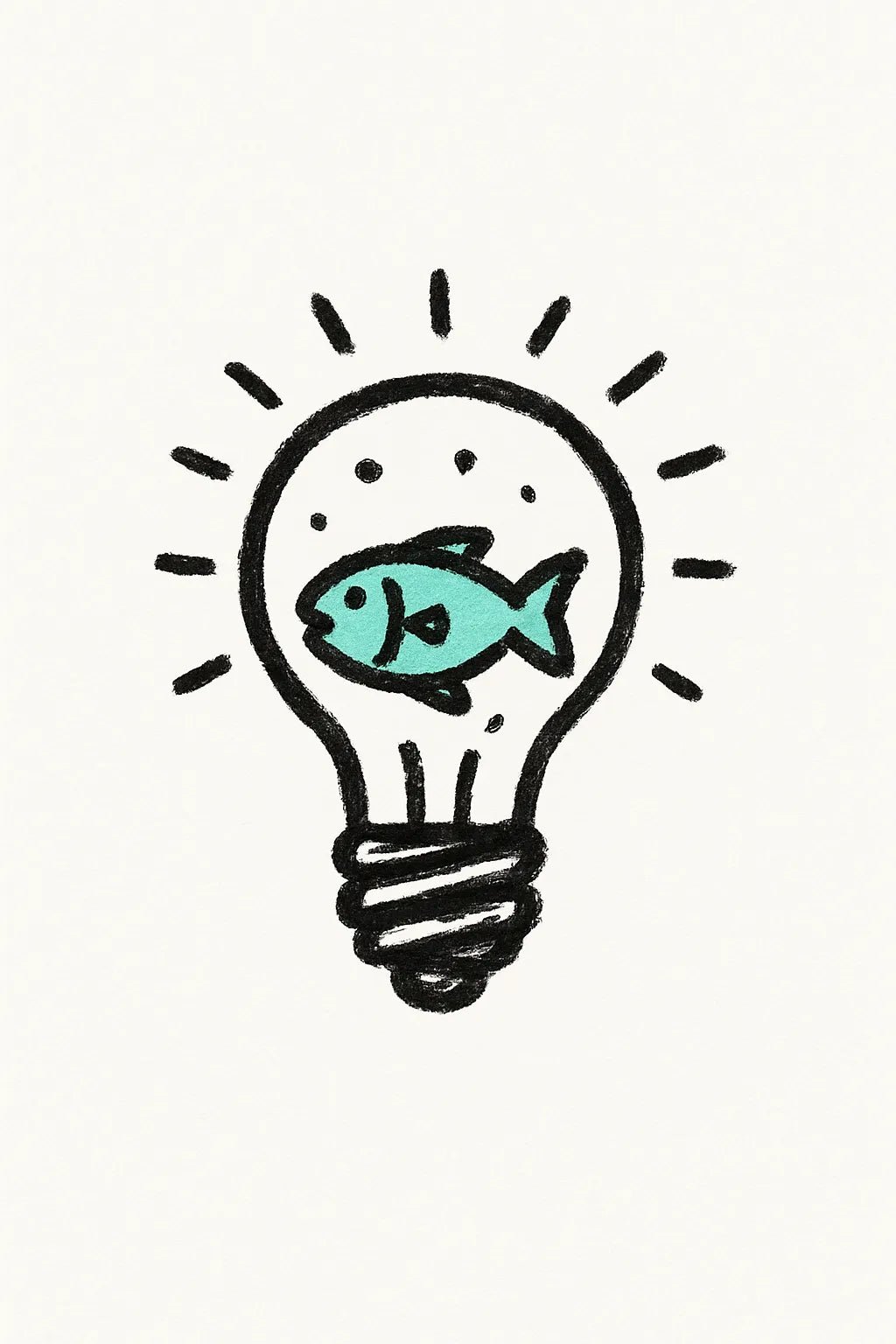 Example output from the Minimalist Hand Drawn Doodle Art ChatGPT prompt: Bulb with Fish