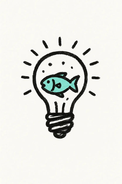 Example output from the Minimalist Hand Drawn Doodle Art ChatGPT prompt: Bulb with Fish