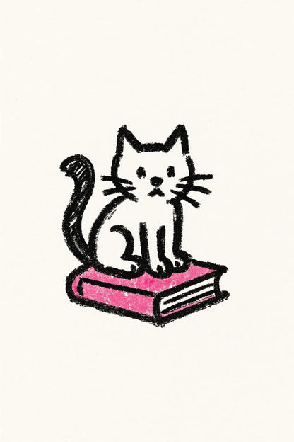Example output from the Minimalist Hand Drawn Doodle Art ChatGPT prompt: Cat on Book