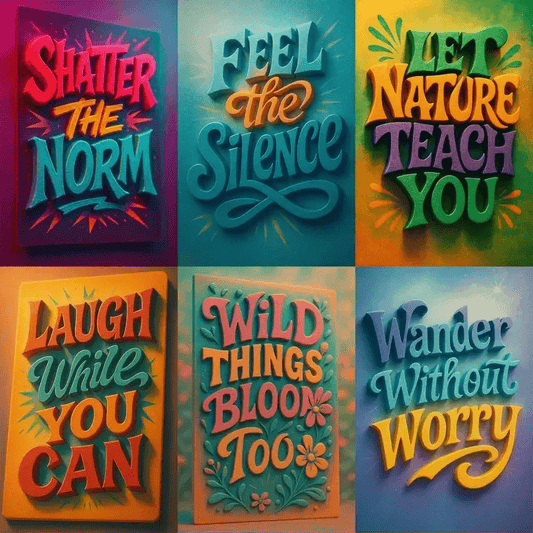 Example output from the Mixed Expressive 3D Quote Posters ChatGPT prompt: bold 3D text posters with layered typography, triadic color schemes, and textured duotone overlays for expressive visual impact.