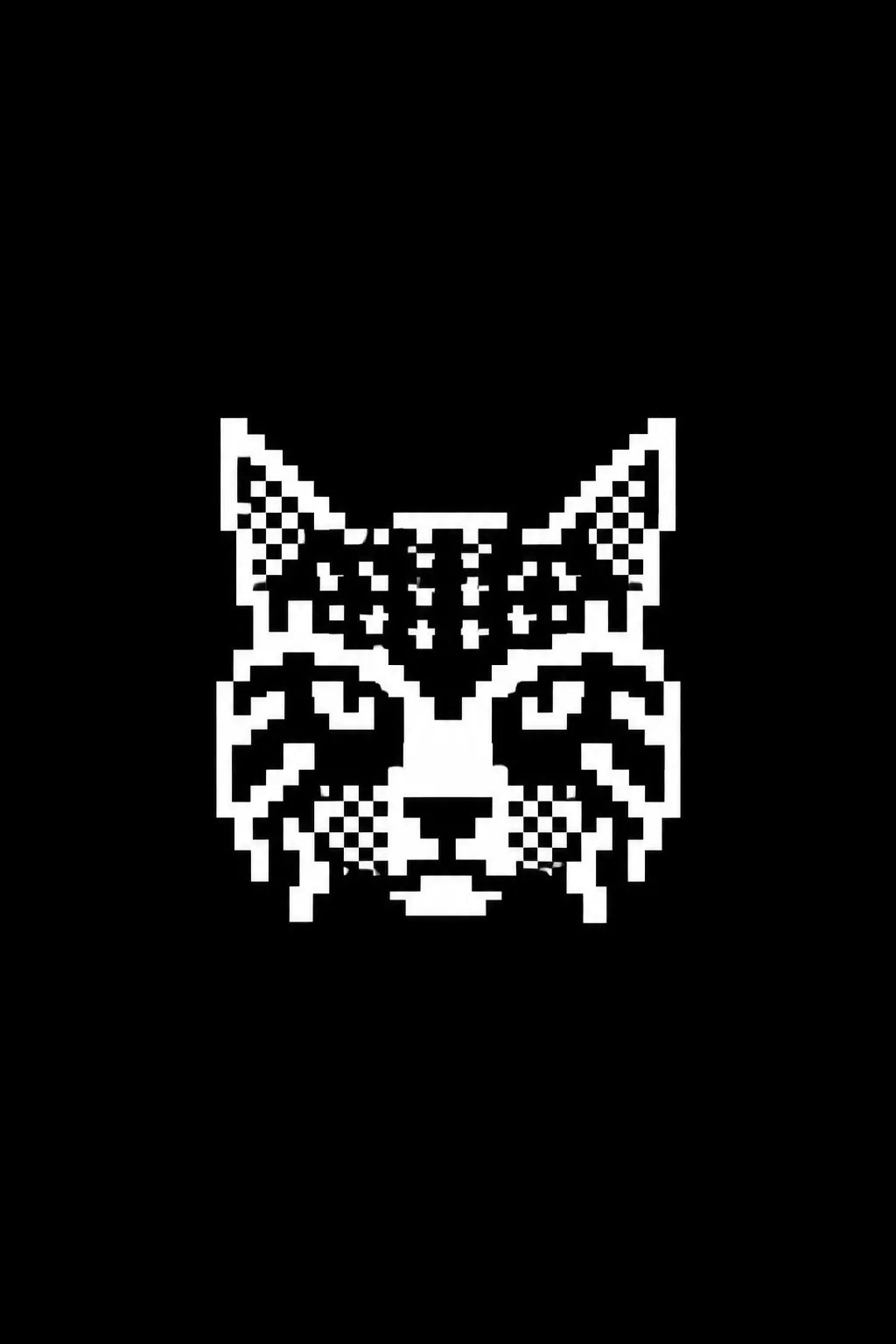 Example output from the Monochrome 1 Bit Pixel Icons ChatGPT prompt: a 1-bit pixel icon of a wildcat head with tufted ears, in white on black with dithered shading.