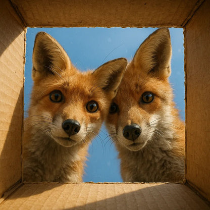 Example output from the Moody Animal Gaze Portrait Photos ChatGPT prompt: lifelike animal portrait: Foxes.