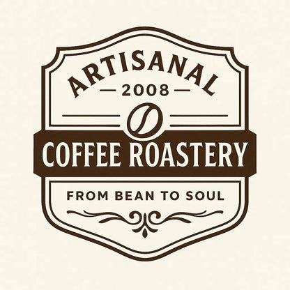 Example output of nine neo-vintage emblem badge logos generated by a ChatGPT prompt template. Artisanal Coffee Roastery.