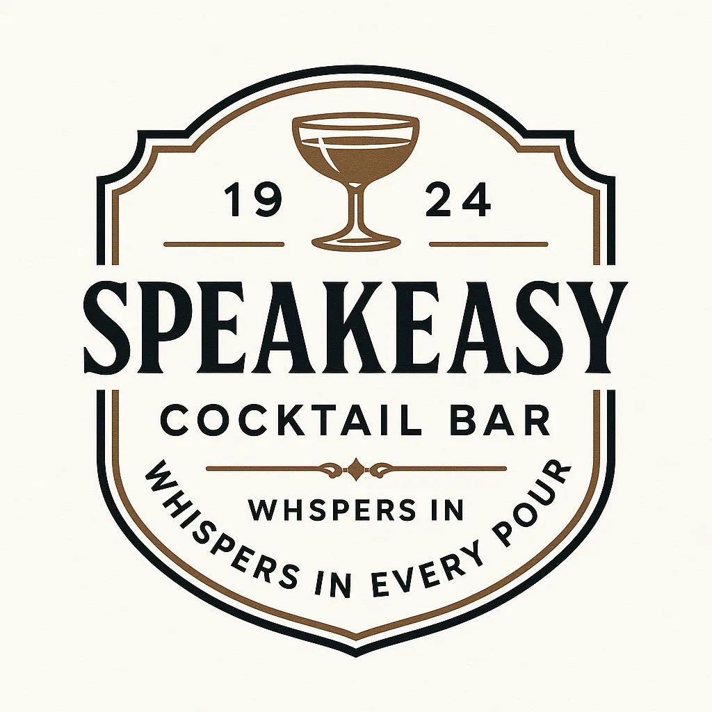 Example output of nine neo-vintage emblem badge logos generated by a ChatGPT prompt template. Speakeasy Cockail Bar.