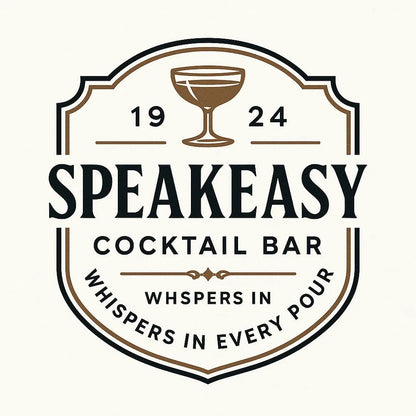 Example output of nine neo-vintage emblem badge logos generated by a ChatGPT prompt template. Speakeasy Cockail Bar.