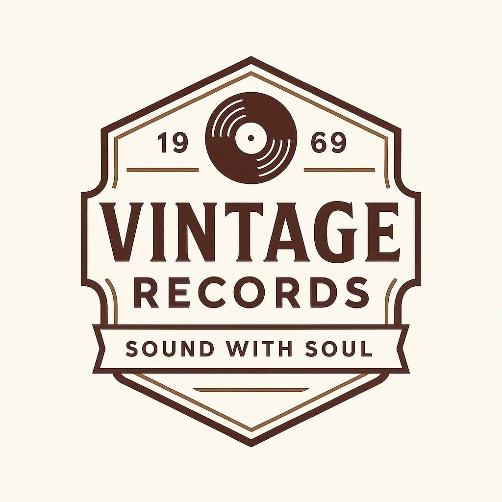 Example output of nine neo-vintage emblem badge logos generated by a ChatGPT prompt template. Vintage Records.