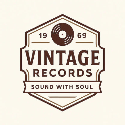 Example output of nine neo-vintage emblem badge logos generated by a ChatGPT prompt template. Vintage Records.
