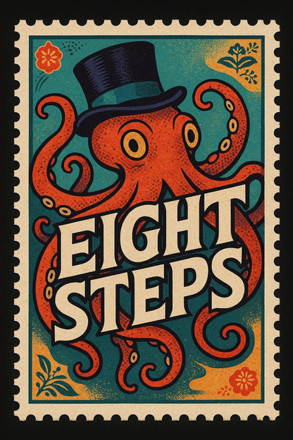 Example output from the Nostalgic Postage Stamp Art ChatGPT prompt: Eight Steps
