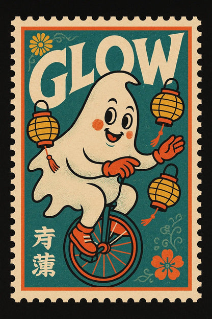 Example output from the Nostalgic Postage Stamp Art ChatGPT prompt: Glow.