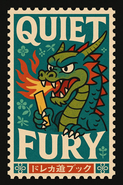 Example output from the Nostalgic Postage Stamp Art ChatGPT prompt: Quiet Fury.