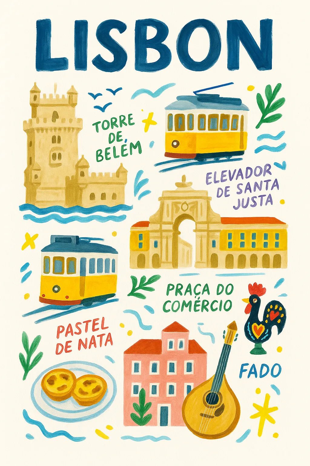Example output from the Painting Travel Collage Poster ChatGPT prompt: Lisbon