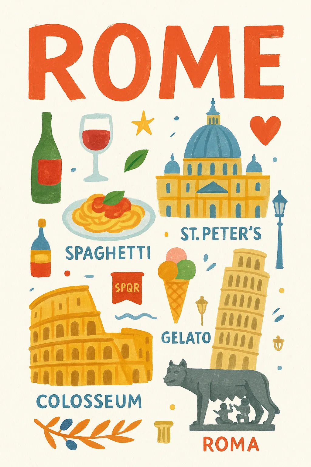 Example output from the Painting Travel Collage Poster ChatGPT prompt: Rome