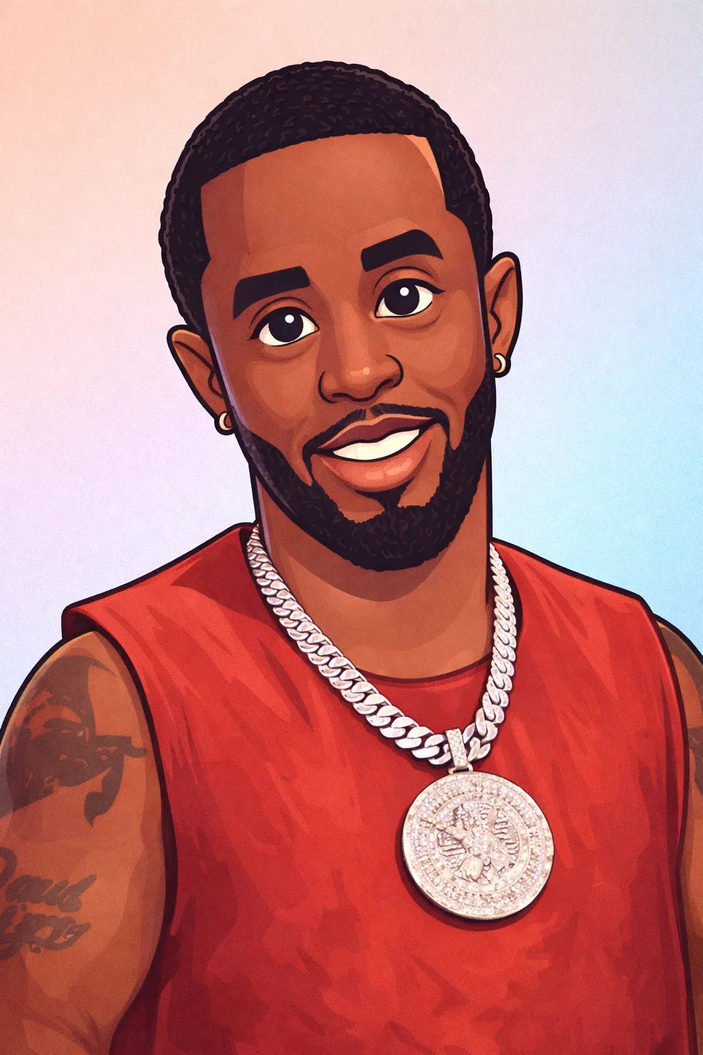 Cartoon avatar illustration created from photo, featuring clean semi-caricature portrait in a vector-inspired style: Diddy