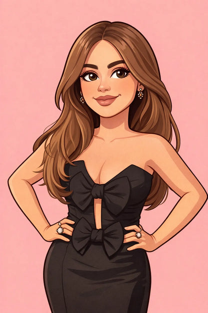 Cartoon avatar illustration created from photo, featuring clean semi-caricature portrait in a vector-inspired style: Sofia