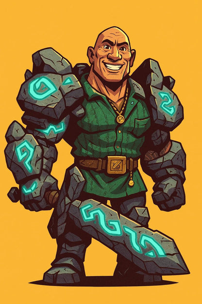 Example output from the Photo To Cartoon Game Characters ChatGPT prompt: Stone Guardian Warrior