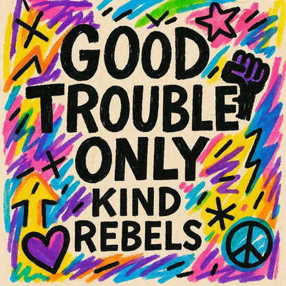 Example output from the Playful Marker Line Art Collage ChatGPT prompt: Good Trouble Only.