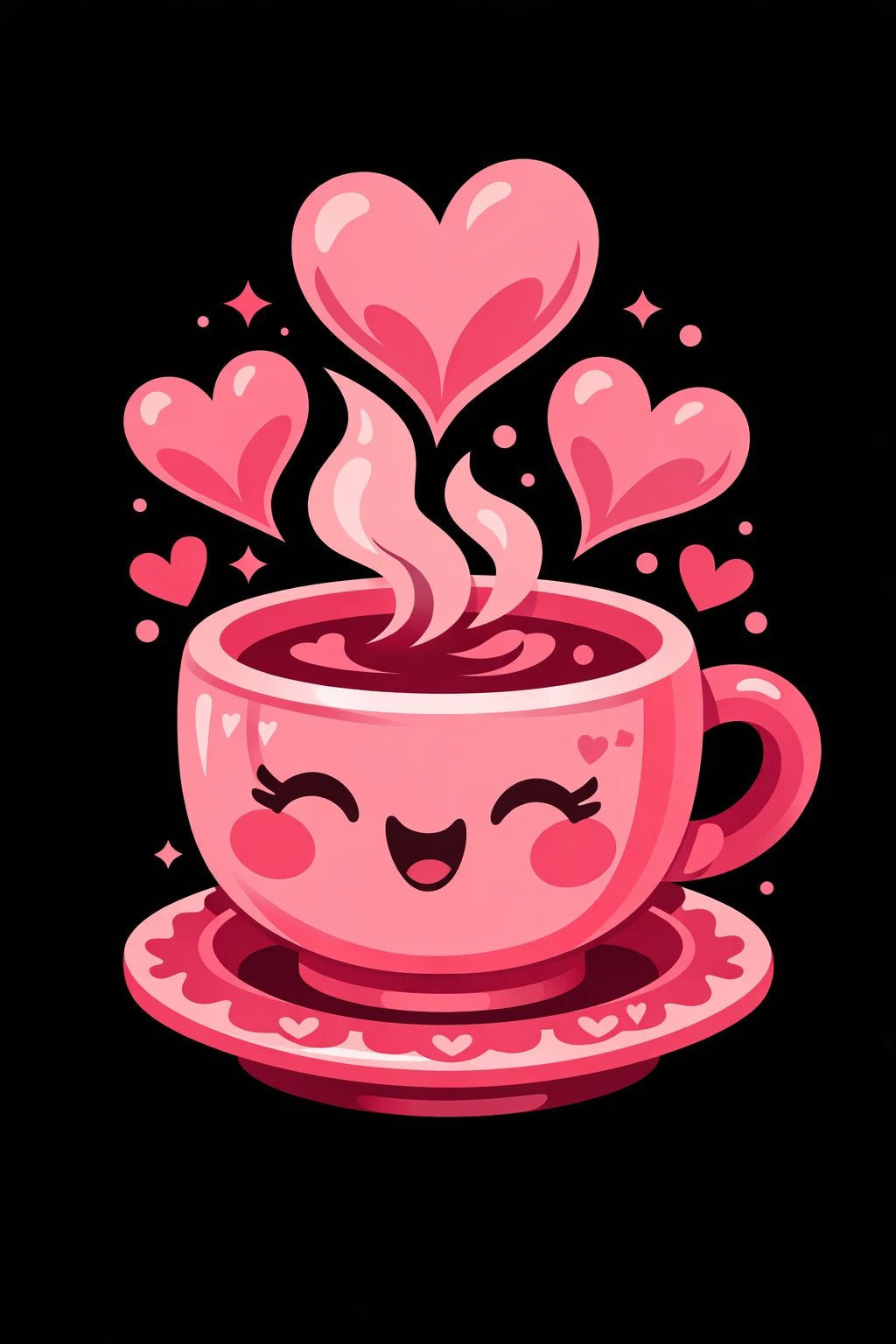Playful monochrome cartoon character on a black background, cute illustration art: Coffee Cup