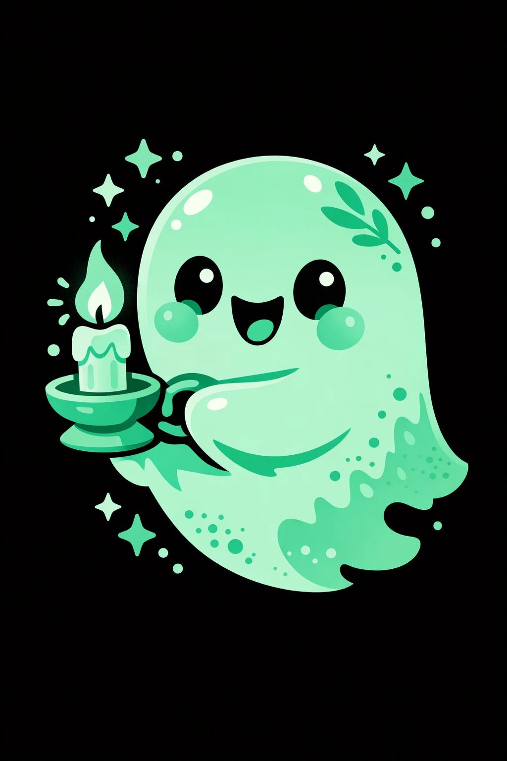 Playful monochrome cartoon character on a black background, cute illustration art: Ghost