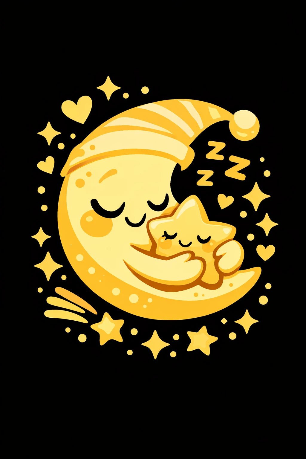 Playful monochrome cartoon character on a black background, cute illustration art: Moon