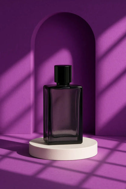 Example output from the Dual Editorial Drink Photography ChatGPT prompt: Black Perfume Bottle