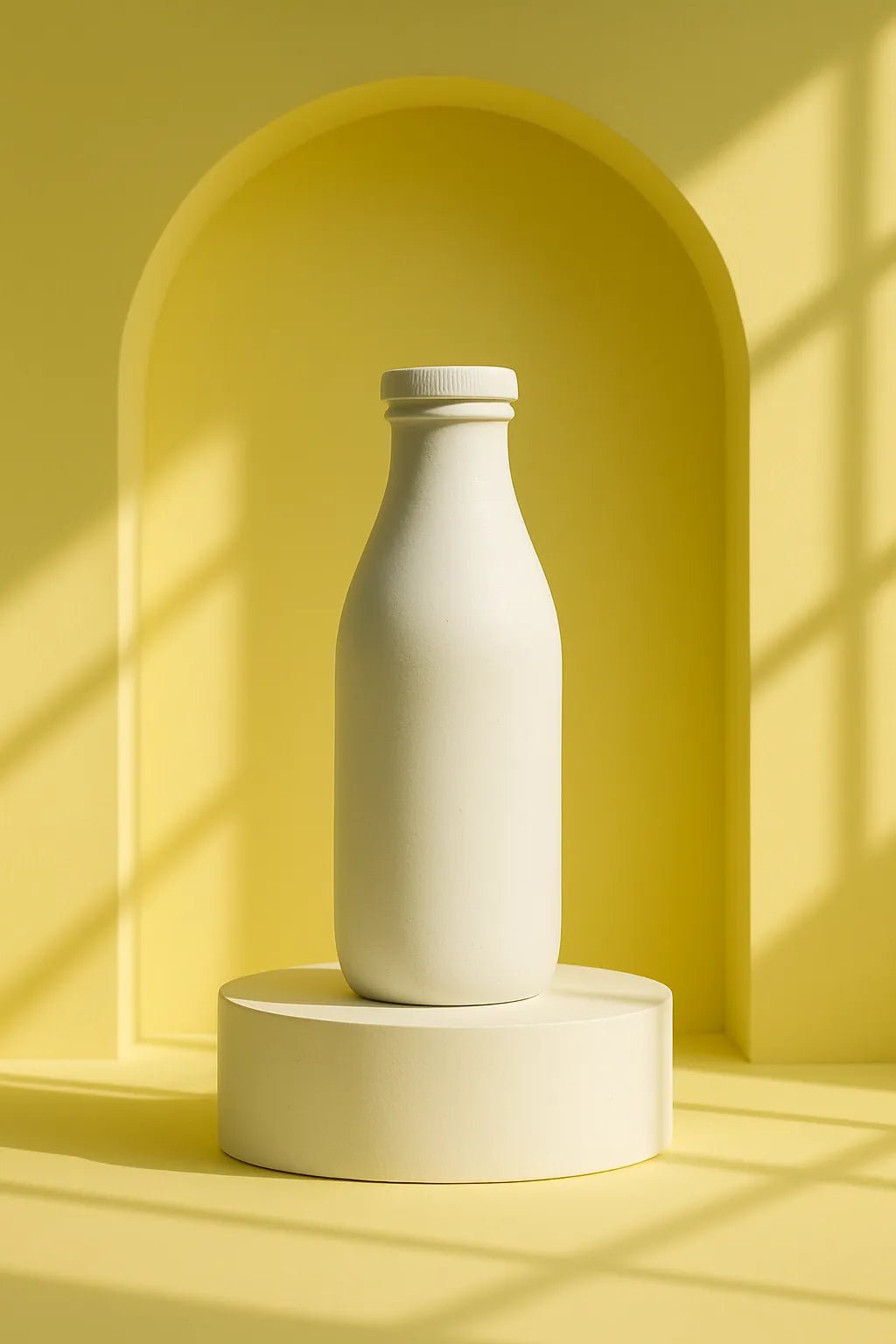 Example output from the Dual Editorial Drink Photography ChatGPT prompt: Milk Bottle