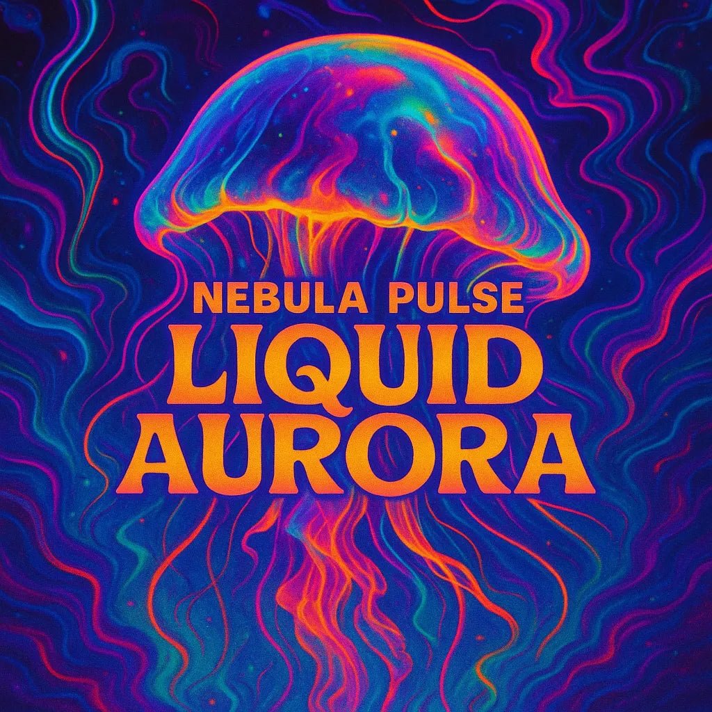 Example output from the Psychedelic Trippy Album Cover Design ChatGPT prompt: Liquid Aurora