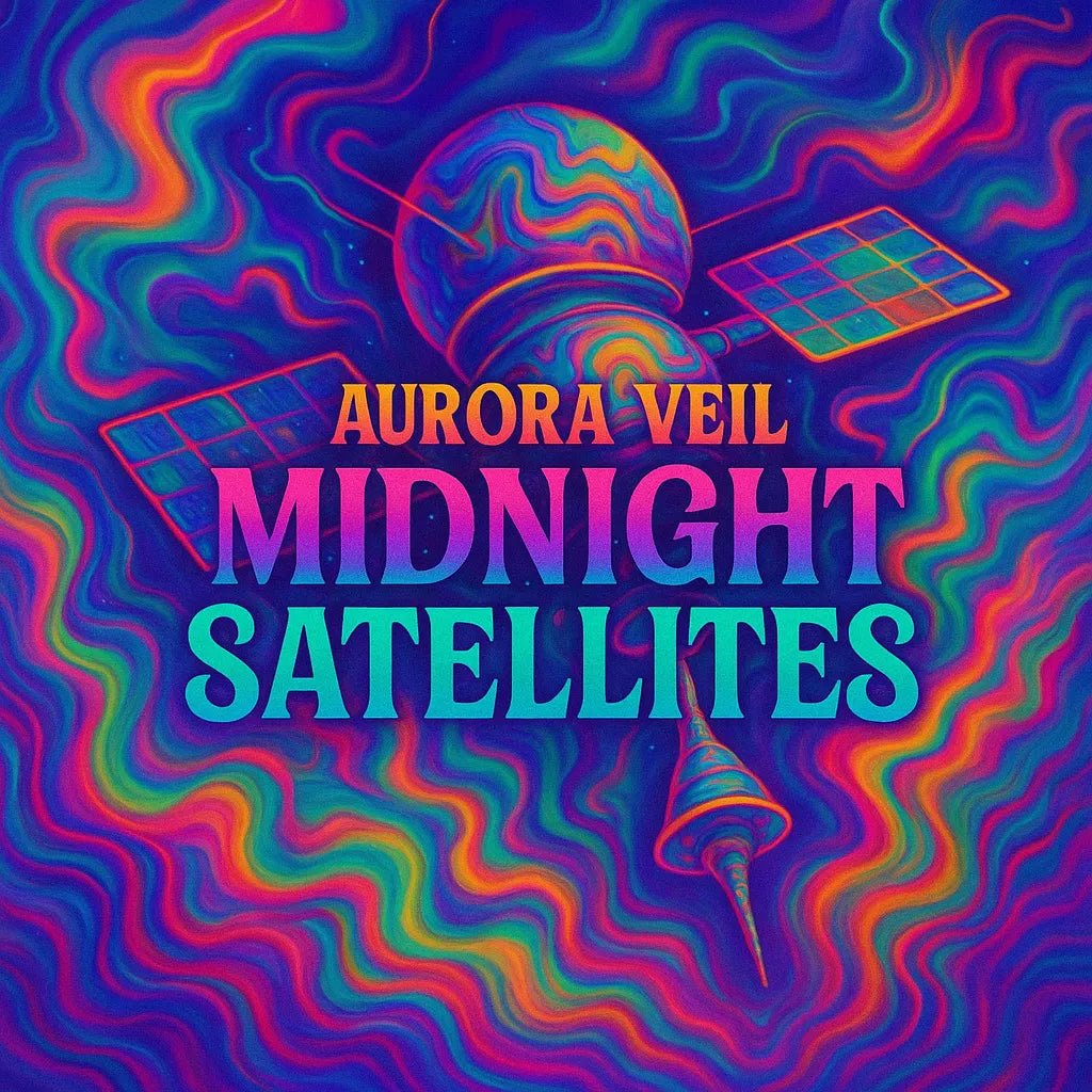 Example output from the Psychedelic Trippy Album Cover Design ChatGPT prompt: Midnight Satellites