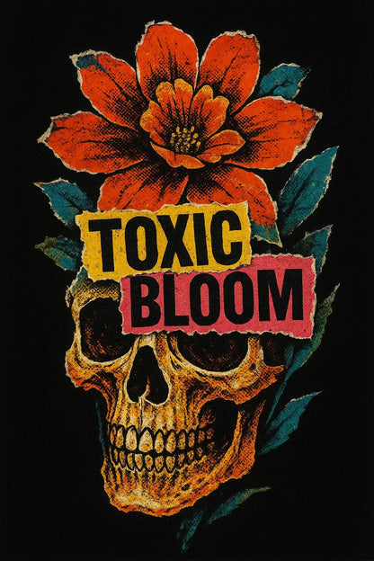 Example output from the Punk Zine Torn-Paper Collage ChatGPT prompt: Toxic Bloom gritty torn-paper poster