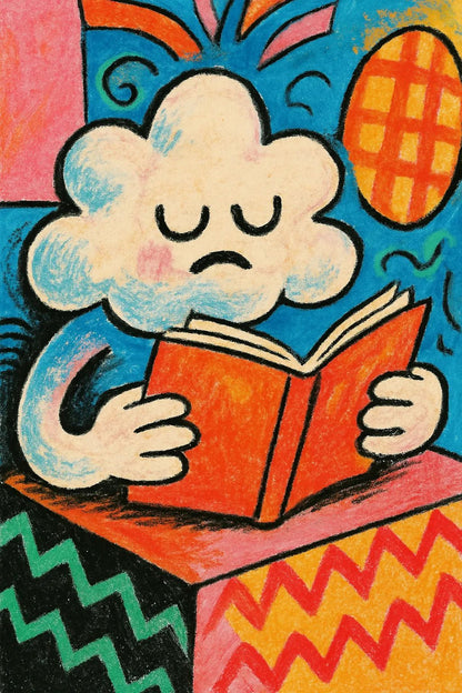 Example output from the Quirky Art From Any Scene Or Moods ChatGPT prompt: surreal zine-style portraits. Cloud Reading.