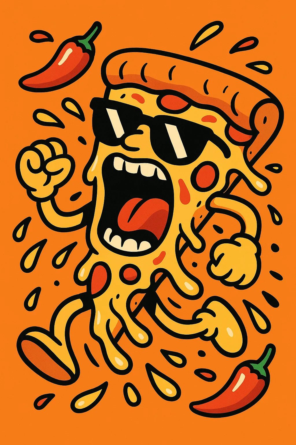 Example output from the Quirky Flat Vector Designs ChatGPT prompt: Pizza