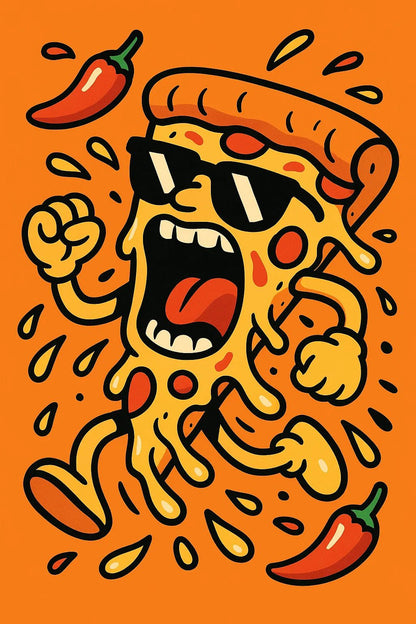 Example output from the Quirky Flat Vector Designs ChatGPT prompt: Pizza