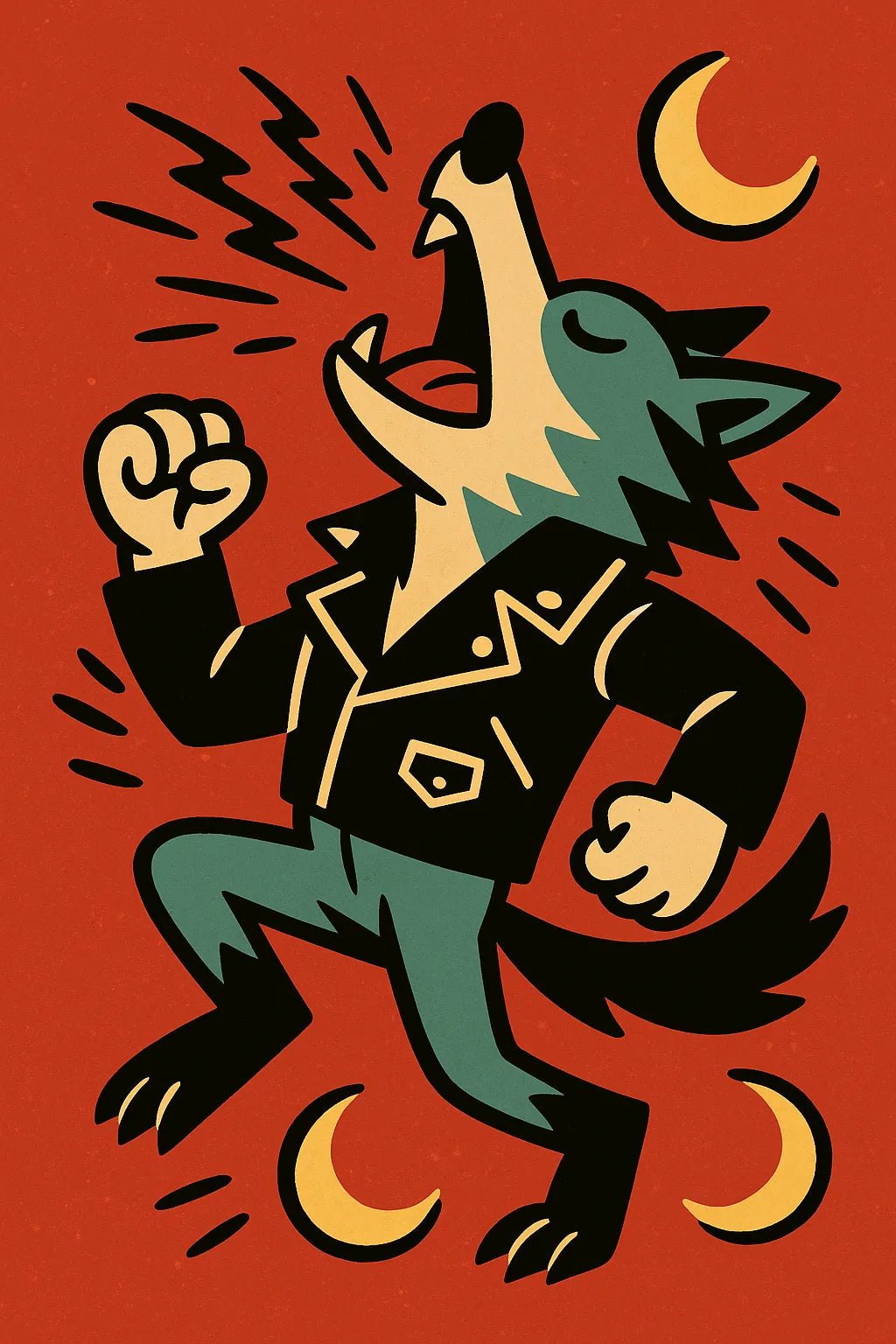 Example output from the Quirky Flat Vector Designs ChatGPT prompt: Wolf