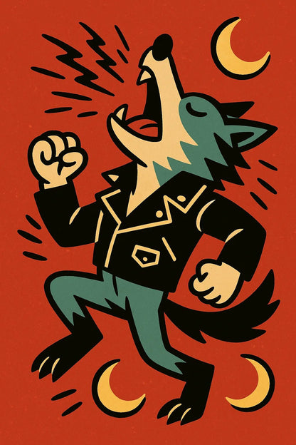 Example output from the Quirky Flat Vector Designs ChatGPT prompt: Wolf