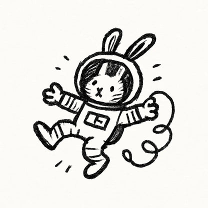 Example output from the Quirky Pen And Ink Sketch Doodles ChatGPT prompt: Astronaut Bunny