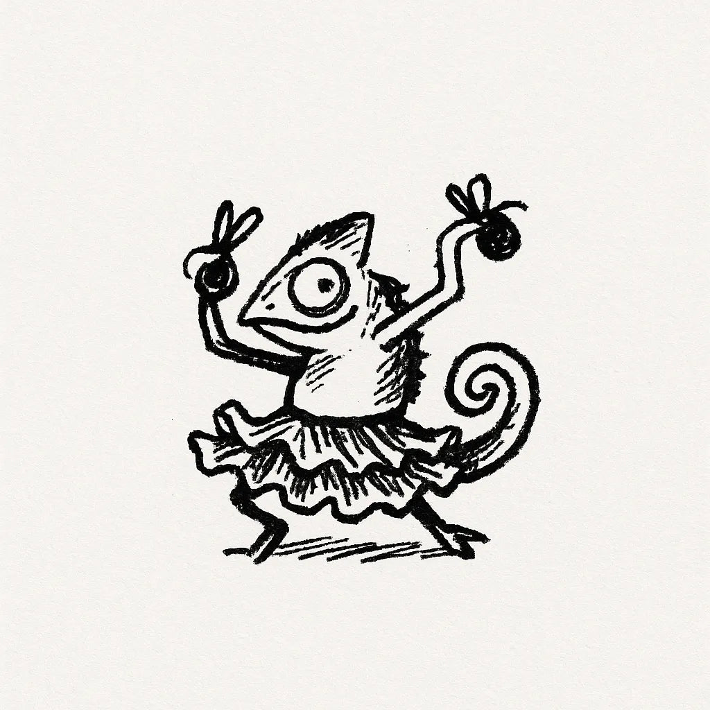 Example output from the Quirky Pen And Ink Sketch Doodles ChatGPT prompt: Chameleon