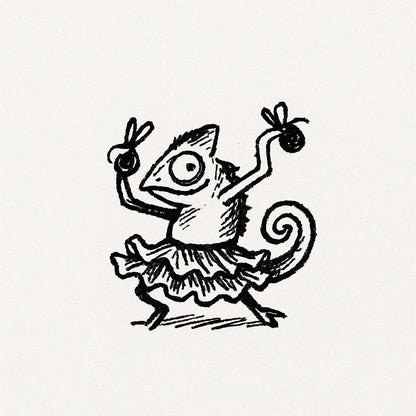 Example output from the Quirky Pen And Ink Sketch Doodles ChatGPT prompt: Chameleon