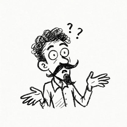 Example output from the Quirky Pen And Ink Sketch Doodles ChatGPT prompt: Man Confuse