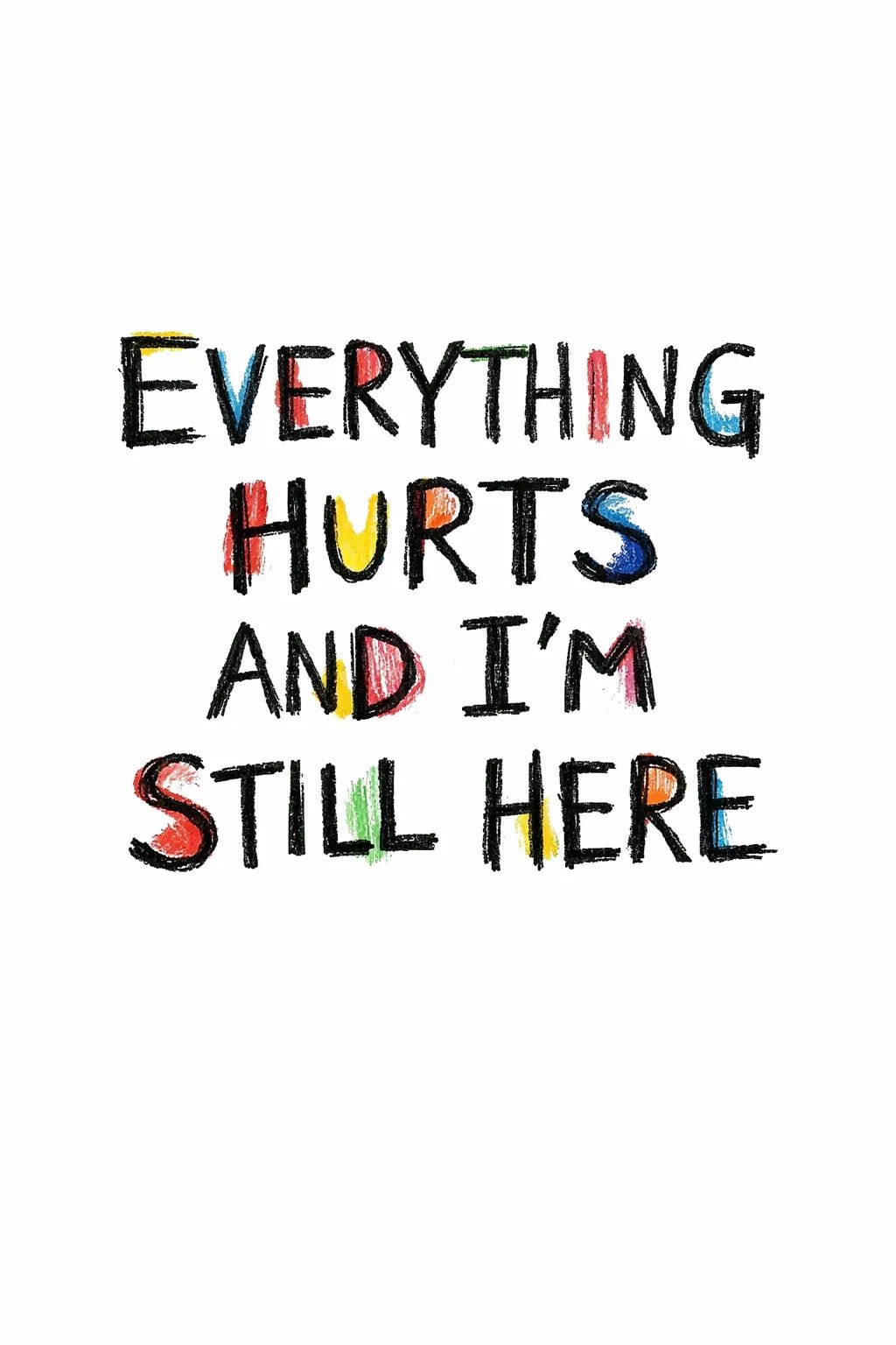 Example output from the Raw Art Brut Typography Poster ChatGPT prompt: Everything Hurts