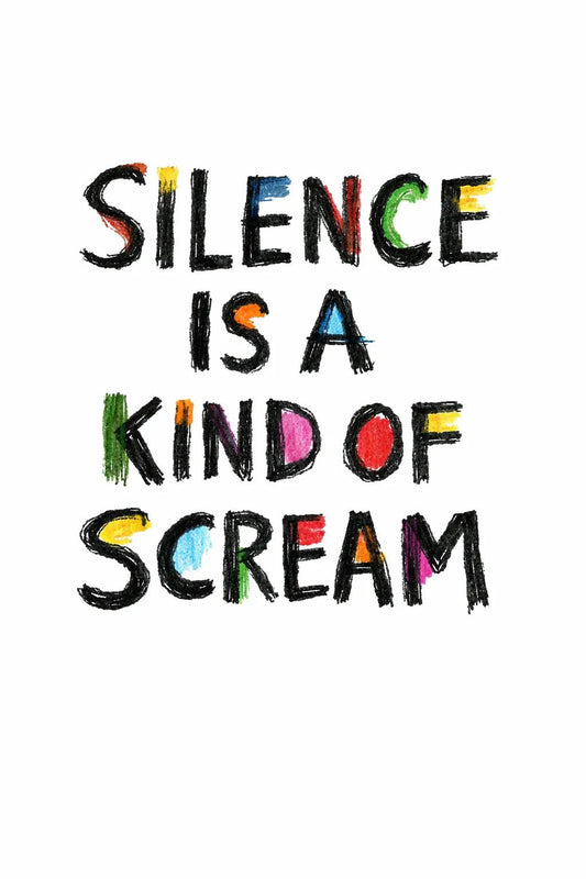 Example output from the Raw Art Brut Typography Poster ChatGPT prompt: Silence