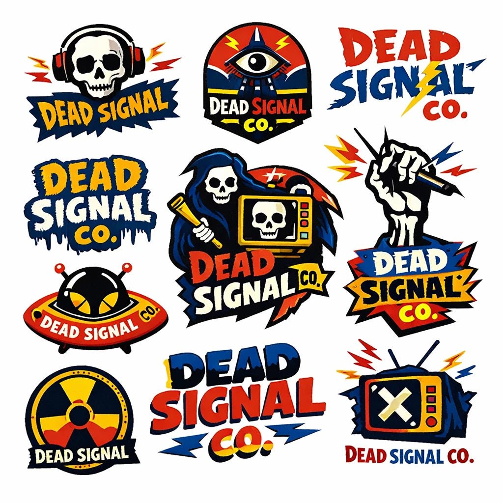 Raw illustrated logo concept featuring bold hand-drawn symbol, streetwear typography and underground branding style: Dead Signal co.