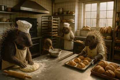 Example output from the Real Life Animal Cinema Shots ChatGPT prompt: cinematic scene of anthropomorphic animal: Porcupines.