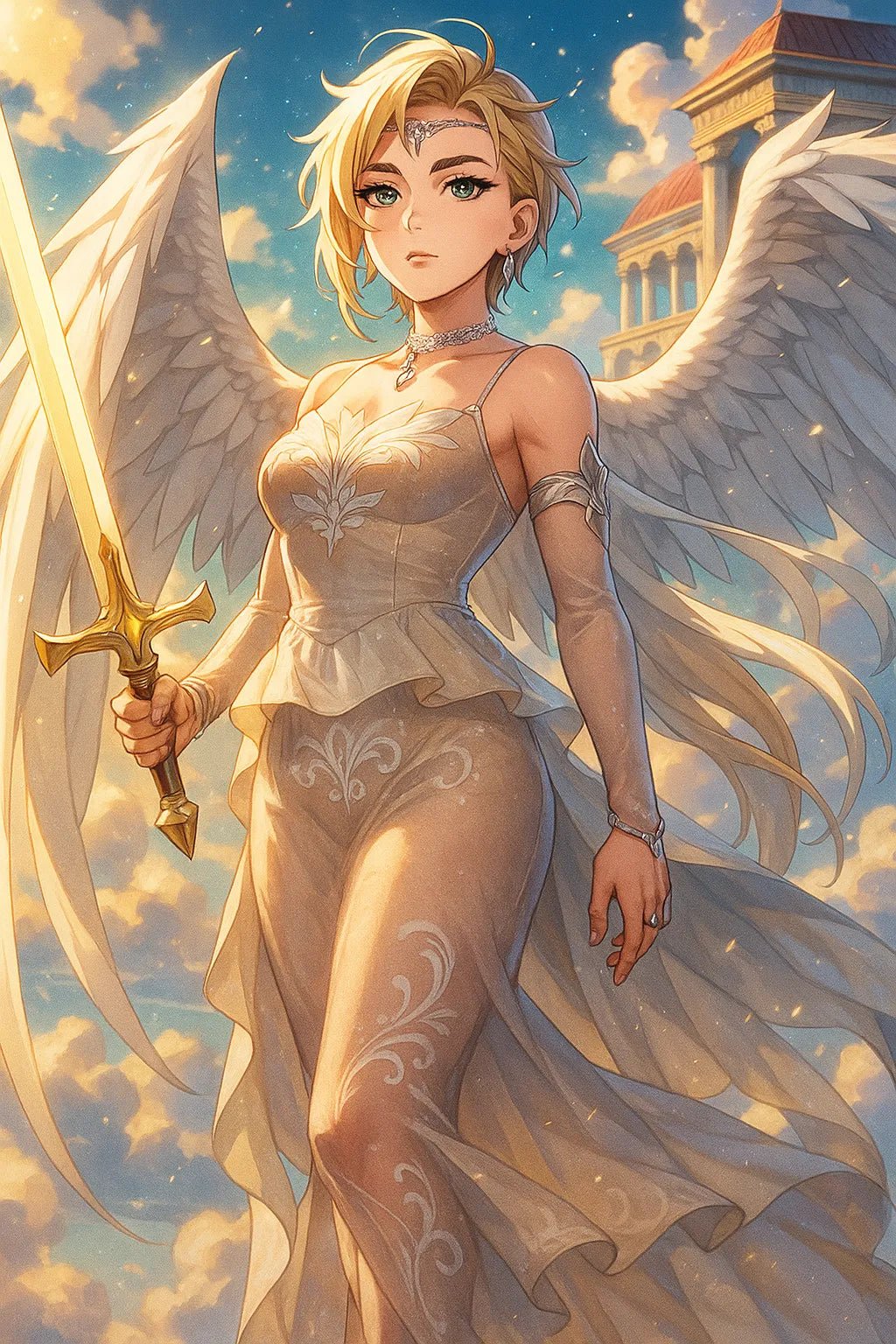 Example output from the Real Photo to Anime Hero ChatGPT prompt: Celestial Seraph Guardian