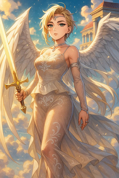 Example output from the Real Photo to Anime Hero ChatGPT prompt: Celestial Seraph Guardian