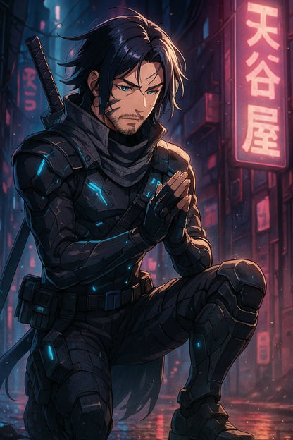 Example output from the Real Photo to Anime Hero ChatGPT prompt: Futuristic Cyber Ninja