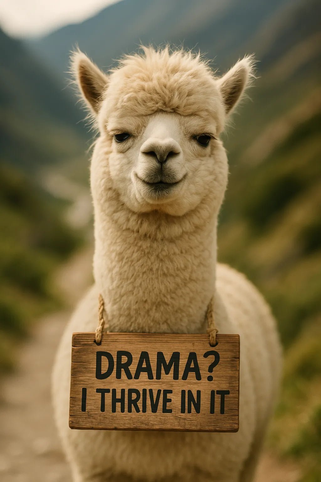 Example output from the Realistic Animal Shots Editable Signs ChatGPT prompt: high-detail animal portrait. Drama? I thrive in it.