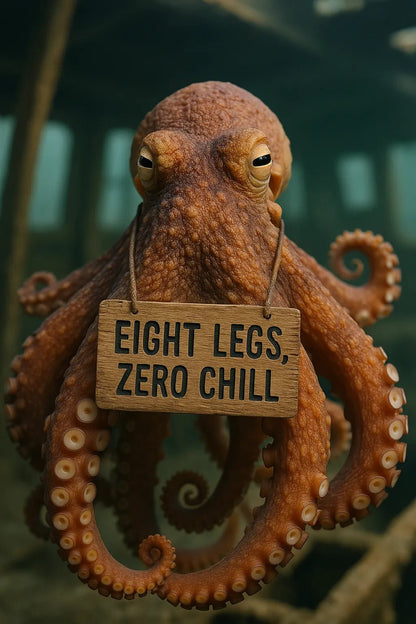 Example output from the Realistic Animal Shots Editable Signs ChatGPT prompt: high-detail animal portrait. Eight legs, zero chill.