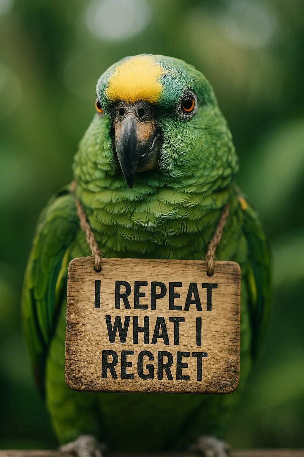 Example output from the Realistic Animal Shots Editable Signs ChatGPT prompt: high-detail animal portrait. I repeat what I regret.