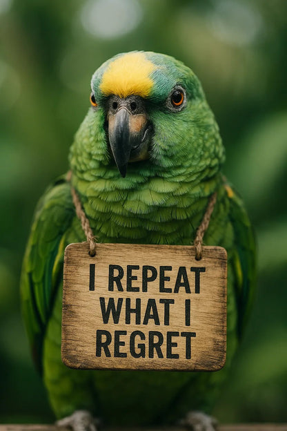 Example output from the Realistic Animal Shots Editable Signs ChatGPT prompt: high-detail animal portrait. I repeat what I regret.
