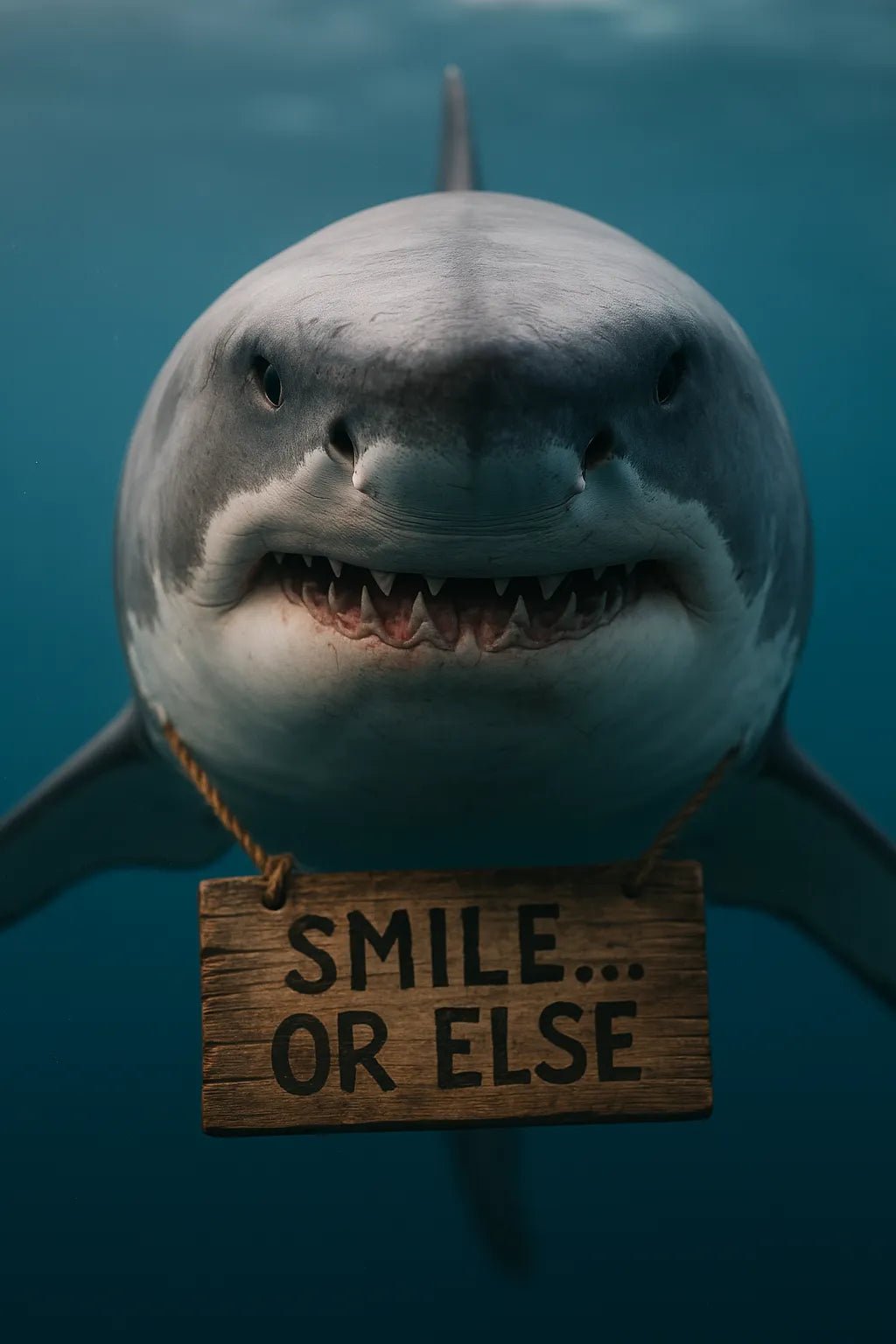 Example output from the Realistic Animal Shots Editable Signs ChatGPT prompt: high-detail animal portrait. Smile or else.
