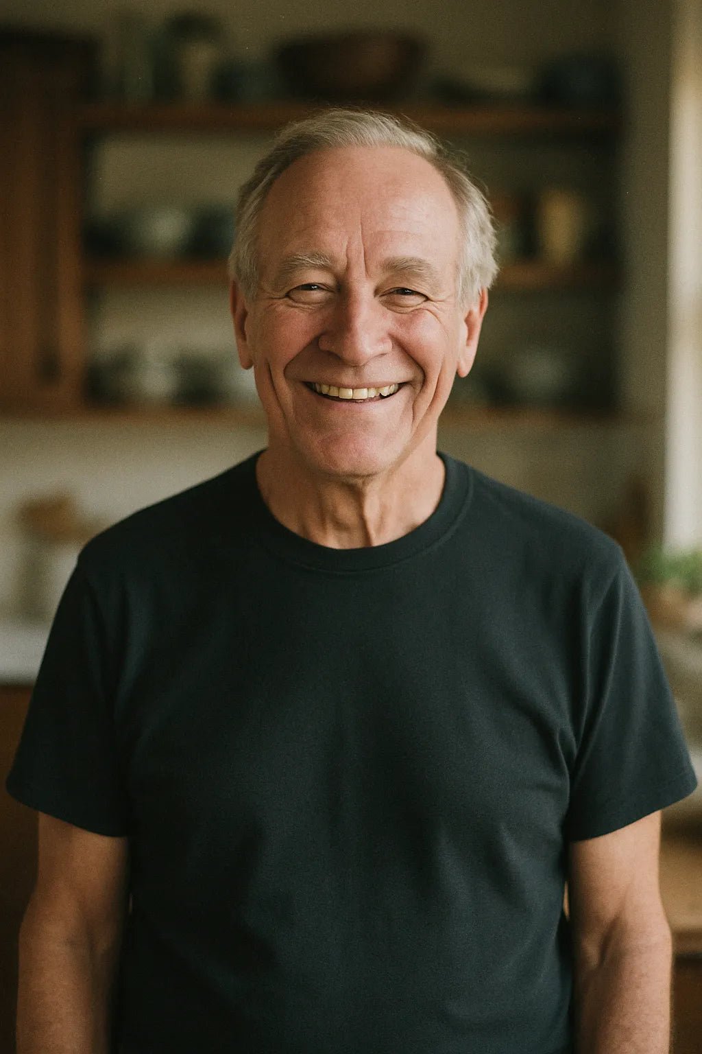 Example output from the Realistic Black T Shirt Mockups ChatGPT prompt: DSLR-style portraits of models wearing black tees. Preview 4